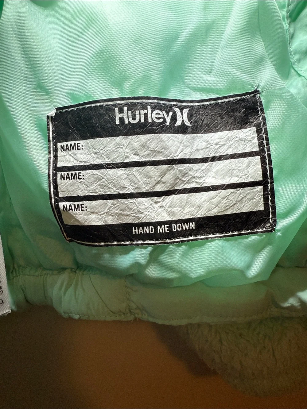 Hurley Girls Jacket Size 5 Mint Quilted Sherpa Puffer